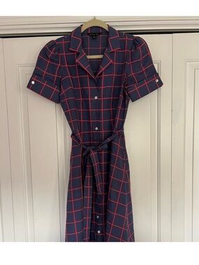 NWOT Brooks Brothers Supima® Cotton Belted Windowpane Shirt Dress, Size 12